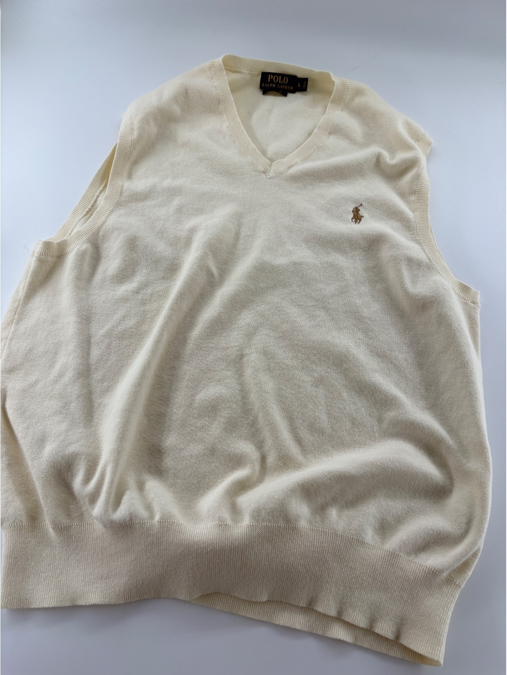 Polo Ralph Lauren Sweater Vest Men's L Cream V-Neck Cotton
